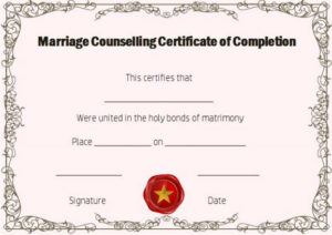 Free Marriage Counseling Certificate Of Completion Template Inside Free Premarital Counseling Certificate Of Completion Template