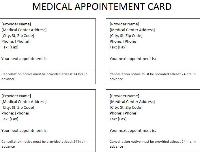 Free Medical Appointment Card Template | Card Template Pertaining To Printable Medical Appointment Card Template Free