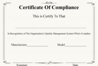 Free Printable Certificate Of Compliance Template Inside Certificate Of Compliance Template