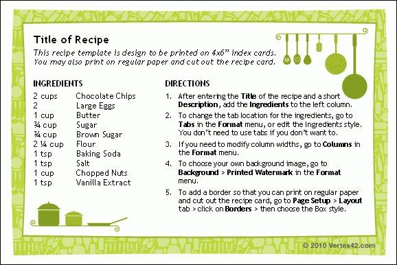 Free Printable Recipe Card Template For Word Throughout Printable Free ...