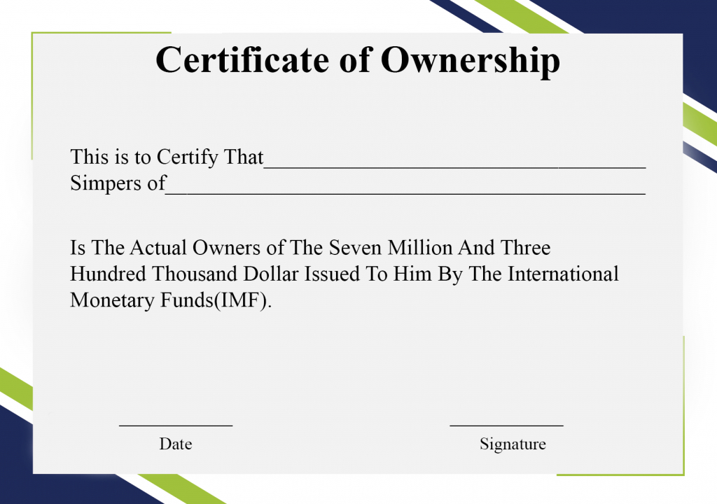 Free Sample Certificate Of Ownership Templates | Certificate Within Ownership Certificate Template
