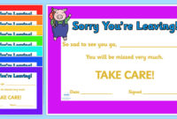 Free! Sorry You Are Leaving Certificate (Teacher Made) Throughout Professional Sorry You Re Leaving Card Template