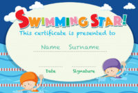 Free Vector | Certificate Template With Kids Swimming In Swimming Award Certificate Template