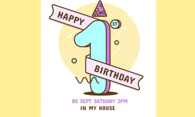 Free Vector | Lovely First Birthday Invitation Card Template Pertaining To First Birthday Invitation Card Template