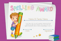 Free Vector | Spelling Award Certificate Template With Kids With Printable Certificate Of Achievement Template For Kids