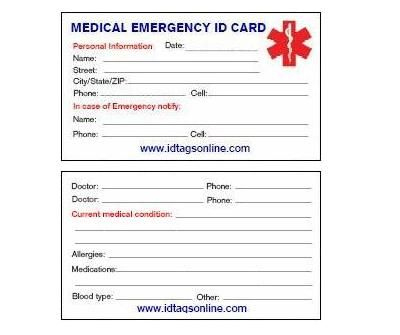 Free+Printable+Medical+Wallet+Id+Cards | Medical Emergency In In Case Of Emergency Card Template
