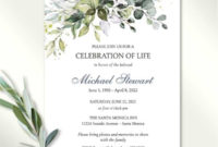 Funeral Invitation Template With Greenery Celebration Of With Funeral Invitation Card Template