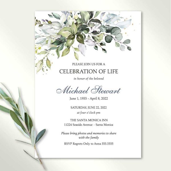 Funeral Invitation Template With Greenery Celebration Of With Funeral Invitation Card Template