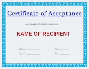 Generic Certificate Of Acceptance Template For Download | Hloom In Certificate Of Acceptance Template