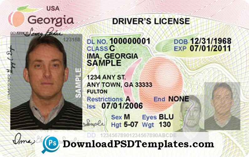 Georgia Driver'S License [Editable Psd Template Download Regarding Georgia Id Card Template