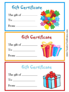 Gift Certificates | Free Printable Gift Certificates Throughout Free Kids Gift Certificate Template