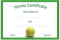 Green Tennis Certificate With A Picture Of A Tennis Ball Inside Best Tennis Certificate Template Free