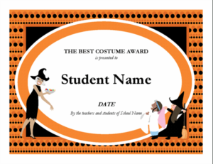Halloween Best Costume Award With Regard To Halloween Costume Certificate Template