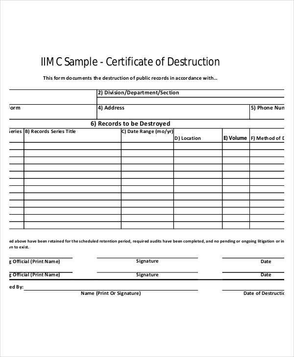 Hard Drive Destruction Certificate Template (2) Templates Inside Certificate Of Destruction Template