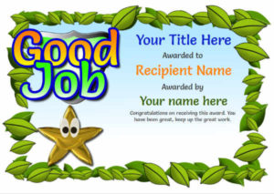 Junior School Certificates Free Certificate Templates In Good Job Certificate Template
