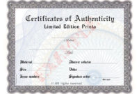 Limited Edition Blank Certificate Of Authenticity Prestige With Printable Certificate Of Authenticity Photography Template