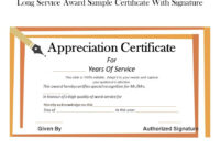 Long Service Award Sample Certificate With Signature In Free Recognition Of Service Certificate Template