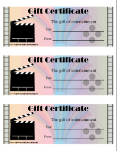 Movie Gift Certificate Printable Certificate Regarding Movie Gift Certificate Template