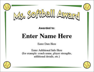 Ms. Softball Award Certificate Template Fast Pitch And Slow Pertaining To 11+ Softball Certificate Templates