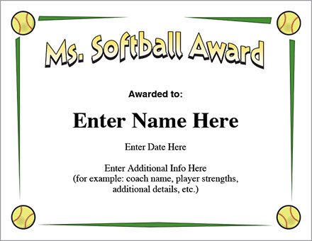 Ms. Softball Award Certificate Template Fast Pitch And Slow Throughout Softball Award Certificate Template