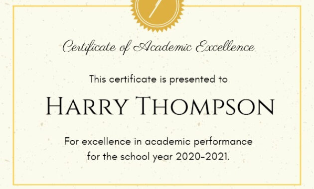 Online Academic Excellence Certificate Template | Fotor Within 11+ Academic Award Certificate Template