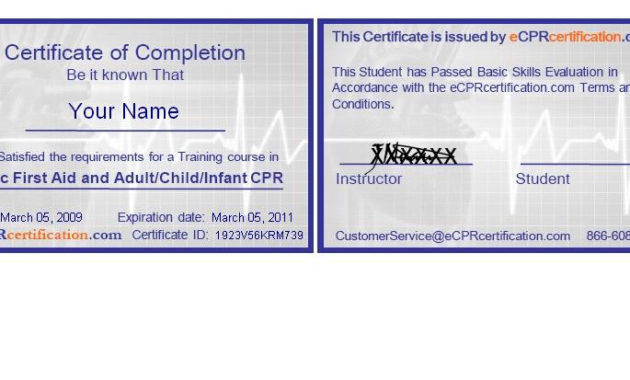 Online Cpr &amp; First Aid Certification Certificate Sample For Cpr Card Template
