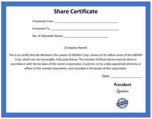 Ordinary Share Certificate Template With Regard To Shareholding Certificate Template