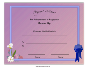 Pageant Runner Up Achievement Certificate Template Download Within Pageant Certificate Template