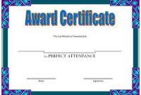 Perfect Attendance Award Certificate Free Printable In 2020 For Printable Perfect Attendance Certificate Template