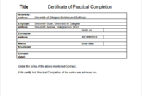 Practical Completion Certificate Template Uk (1) Templates Intended For Printable Jct Practical Completion Certificate Template