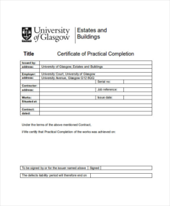 Practical Completion Certificate Template Uk (1) Templates With Regard To Practical Completion Certificate Template Jct