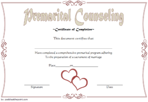 Pre Marriage Counseling Certificate Template Free Printable In Free Premarital Counseling Certificate Of Completion Template