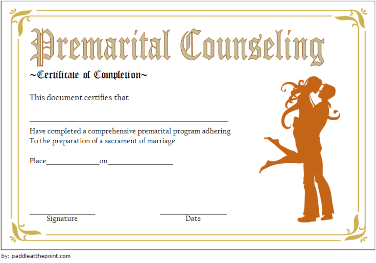 Pre Marriage Counseling Certificate Template Free Printable Intended