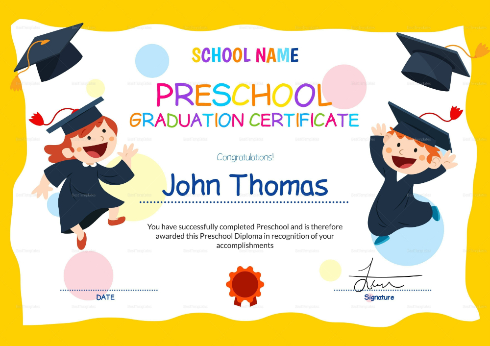 Preschool Graduation Certificate Template Free In 2020 With Regard To Best Preschool Graduation Certificate Template Free