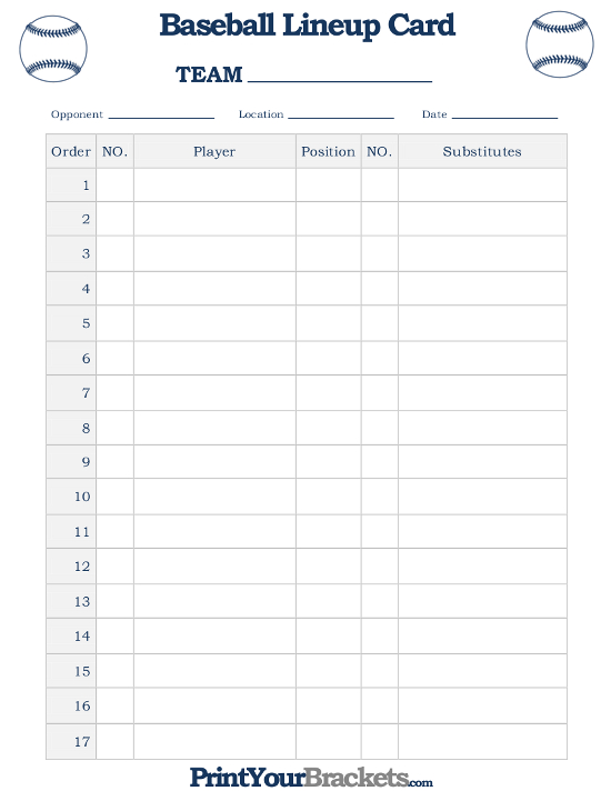 Printable Baseball Lineup Card Free | Baseball Lineup For 11+ Baseball Lineup Card Template