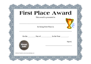 Printable Certificate Pdfs | Certificate Templates | Awards In First Place Certificate Template