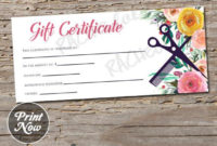 Printable Hair Salon Gift Certificate Template, Hair Stylist Gift Voucher, Gift Card, Instant Download, Mothers Day, Birthday, Floral Spring With Regard To Best Salon Gift Certificate Template