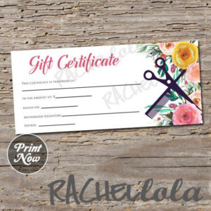 Printable Hair Salon Gift Certificate Template, Hair Stylist Gift Voucher, Gift Card, Instant Download, Mothers Day, Birthday, Floral Spring With Regard To Best Salon Gift Certificate Template