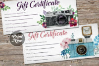 Printable Photography Gift Certificate Template, Photo Session Voucher, Spring, Mothers Day, Christmas, Instant Download, Photographer Pertaining To 11+ Free Photography Gift Certificate Template