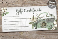 Printable Photography Gift Certificate Template, Spring Intended For Free Photography Gift Certificate Template