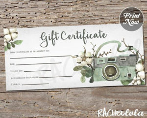 Printable Photography Gift Certificate Template, Spring Throughout Professional Photoshoot Gift Certificate Template