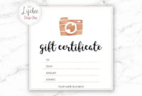 Printable Rose Gold Camera Gift Certificate Template | Editable Photography Studio Gift Card Design Photoshop Template Psd Instant Download Pertaining To Gift Certificate Template Photoshop