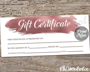 Printable Rose Gold Gift Certificate Template, Photography Voucher, Hair Salon Gift Card, Bakery, Restaurant, Mary Kay, Instant Download For Best Salon Gift Certificate Template