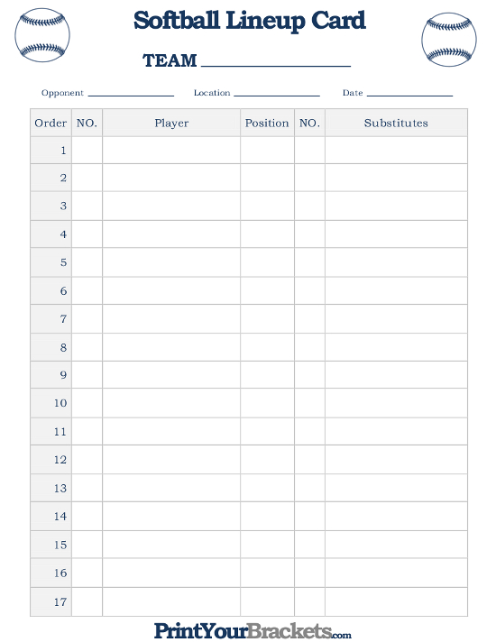 Printable Softball Lineup Card Free | Baseball Lineup Regarding Softball Lineup Card Template