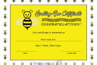 Printable Spelling Bee Certificate Sample In Yellow, Laser With Free Spelling Bee Award Certificate Template