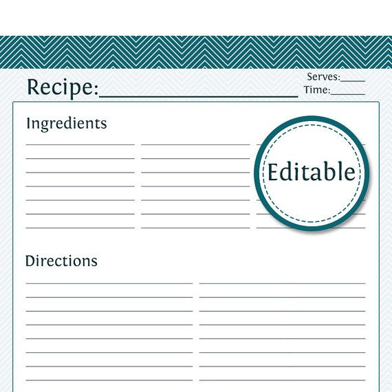 Recipe Card, Full Page Fillable Printable Pdf Teal With Regard To Free Fillable Recipe Card Template