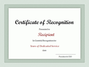 Recognition Of Service Certificate Template (1) Templates For Free Recognition Of Service Certificate Template