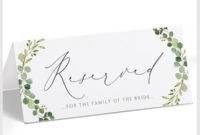 Reserved Sign Template (Hanging Or Tent)| Eucalyptus Leaves Intended For Reserved Cards For Tables Templates