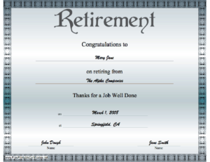 Retirement Certificate Printable Certificate In Free Retirement Certificate Template
