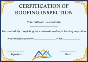 Roof Inspection Certification Template | Certificate Inside Printable Roof Certification Template